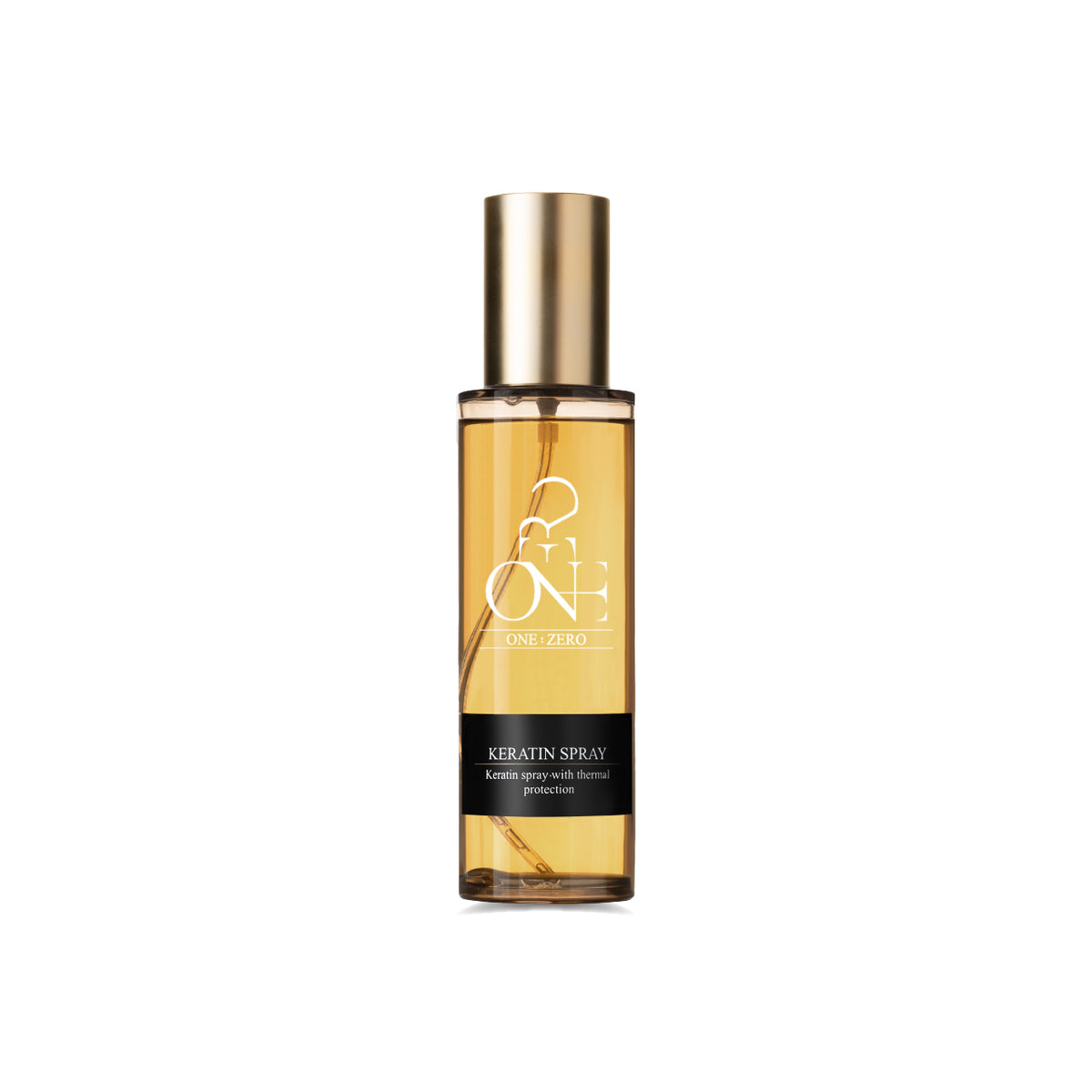ONE:ZERO thermal protection spray with keratin in a golden bottle