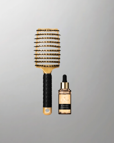 Komplekts matu galiem - matu ķemme zelta krāsā un eļļa matu galiem